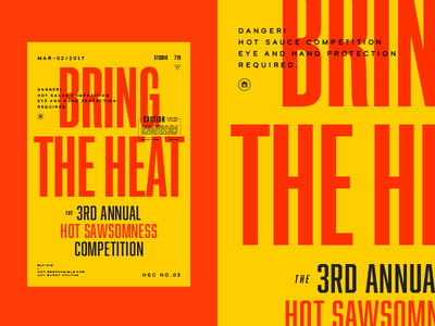 Bring the Heat caution competition hot sauce spicy vintage warning yellow