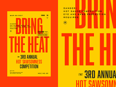Bring the Heat caution competition hot sauce spicy vintage warning yellow