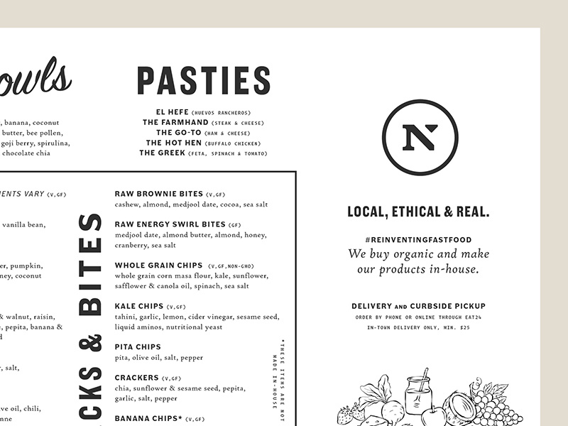 Menu Snippet 2 menu cold press beverage food photography packaging logo brand branding