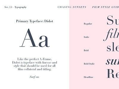 Chasing Sunsets: Style Guide didot gnarly swells ocean specimen style guide surf type typography