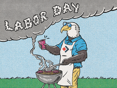 Engage Labor Day Cookout america art bald eagle barbecue burgers design enga.ge halftones holiday illustration labor day retro textures