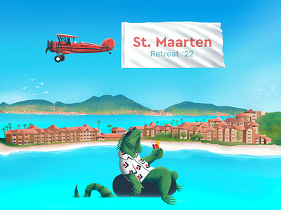 St. Maarten Retreat '22 art caribbean character design enga.ge iguana illustration landscape ocean plane resort retreat st.maarten summer textures tropical vacation