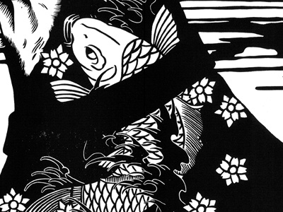 Creative Zodiac 4 CU black and white detail doberman dog fish illustration ink koi lino linocut tool woodcut