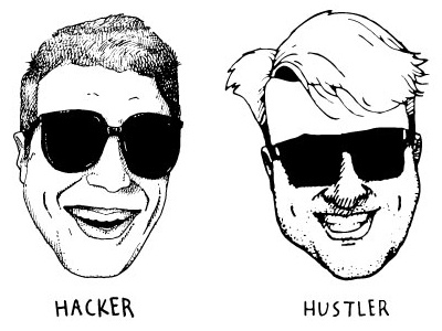 Hacker, Hustler drawing illustration start up