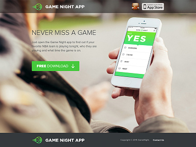 Game Night Website app basketball direct response free game icon iphone landing page nba simple website