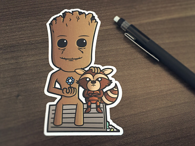 Groot & Rocket Sticker groot guardians of the galaxy marvel raccoon rocket sticker tree