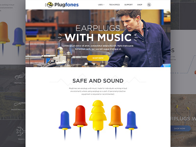 Plugfones Website earplugs headphones illustration music render web web design website