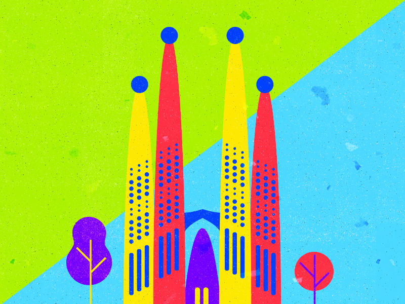 Sagrada Família buiding colorful architecture invitation wedding minimalist minimalism spain gaudi illustration barcelona sagrada familia