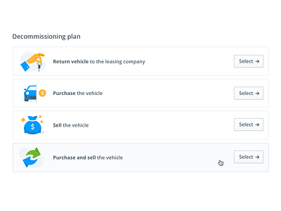 Vehicle decommissioning plan avrios icons illustration interaction list mobility multiple choice select simplicity transportation ui
