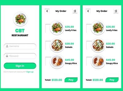 CBT Restaurant Mobile App Design app design branding food mobile app mobile app design restaurant app ui ui design uiux user interface design