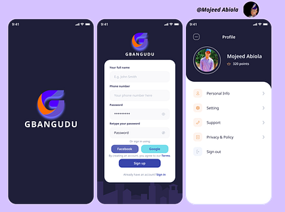 Logo, Sign up & Profile page for my uncompleted Hotel BookingApp app design logo mobile app design profile page sig up page spalash screen ui design uiux user interface user interface design