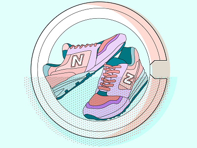 Shoes in a Washing Machine dots illustration new balance outlines shoes sneaker vectorart washing washing machine