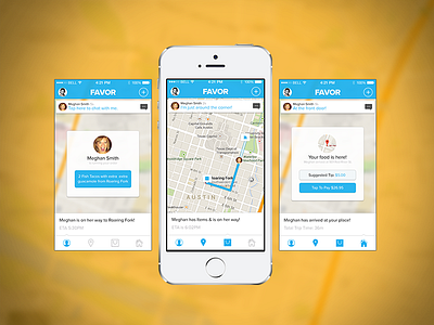 Favor IOS 7 Mobile App blue entertainment ios 7 mobile map orange restaurant user experience ux