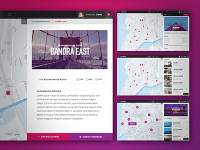 Real Estate App light map pink purple web web app