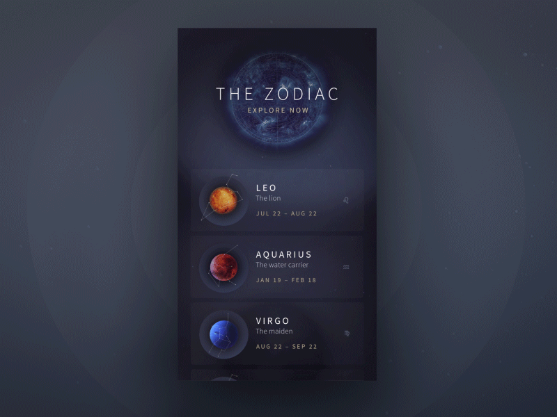 Astrology app motion android astrology dark handsome ios mobile origami space ui ux