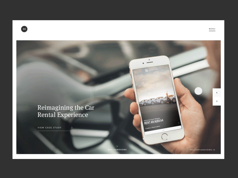 Homepage Mouse Over animation car handsome iphone light marketing motion origami parallax ui ux