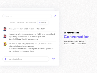 UI for Conversations / Chat Box add tags chat chat app chatbox collaboration component design conversations intuitive modern ui tags team team chat team conversation ui ui design uiux uiuxdesign ux uxdesign