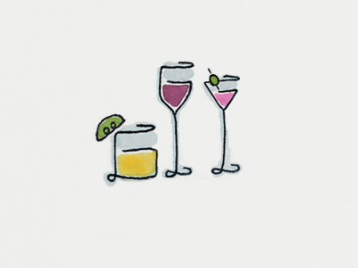 TGIF cocktails happy hour illustration water color