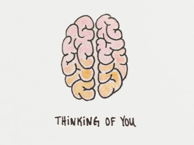 Thinking of You brain characters cute hand drawn happy illustration sad water color