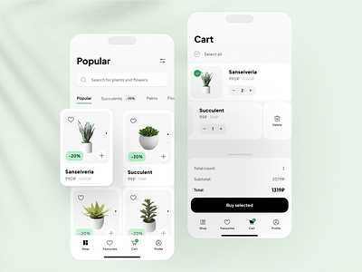 Flowers shop app design concept clean design flowers ios iphone minimalistic mobile plants shop store ui ux