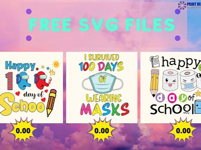 🛑⭕️FREE FREE FREE❌❌ 100th day of school design graphic design kids png svg theprintvector
