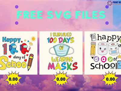 🛑⭕️FREE FREE FREE❌❌ 100th day of school design graphic design kids png svg theprintvector