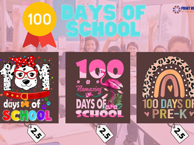 🎯100 Days Of School - 100 Days Of Pre -K🎯 100th day of school design dog flamingo graphic design png rainbow svg theprintvector
