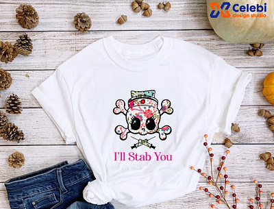 New Design Today: I'll stab you, Skull Nurse with needles celebi nurse png skull sublimation