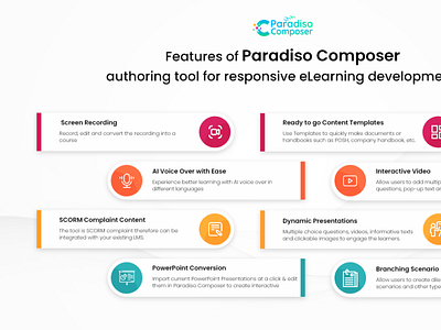 Features of Paradiso Composer authoring tool bestelearningauthoringtool elearning featuresofelearningauthoringtool paradisocomposer