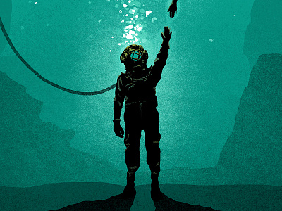 Poster Art deep sea diver illustration poster