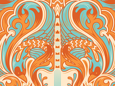 Ben Harper Poster birds fire flames guitar pattern swirls