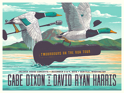 Seattle Show Poster concert poster ducks gig poster guitar illustration microphone mount ranier puget sound seattle show poster