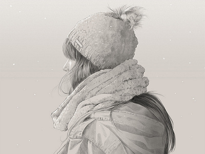 Robin coat hair hat illustration portrait scarf snow tassel winter woman