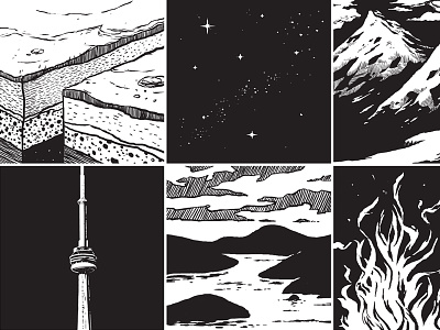 Poster Swatches 4 cn tower crust cutaway earth fire hills lake layers mountains rock stars
