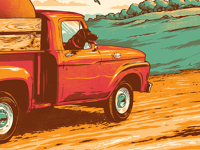 Dog in a truck dog farm pickup poster truck
