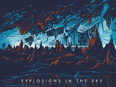 Explosions In The Sky Poster cave concert poster flashlight gig poster pond spelunker stalactite stalagmite underground