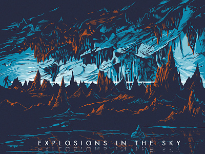Explosions In The Sky Poster cave concert poster flashlight gig poster pond spelunker stalactite stalagmite underground