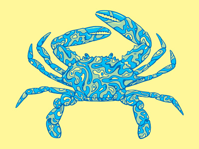 Crab blue crab illustration ocean swirls