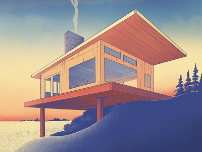 Cabin architecture cabin illustration mcm midcentury modern procreate