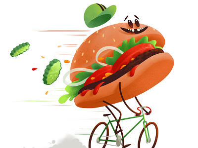 Burger Cyclist anthropomorphic bicycle bike burger character cyclist cyling hamburger illustration procreate