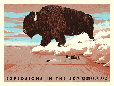 Explosions In The Sky Poster bison buffalo dust farm gig poster illustration plains poster storm