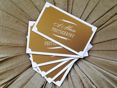 A Muse Photography brand business cards identity logo metallic offset photography print