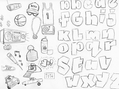 Hip Hop Hooray! 80s font graffiti hand lettering icon set icons illustration pencil typography