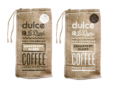 Dulce Coffeebags burlap coffee coffeebag dulce packaging restaurant screenprint type typography
