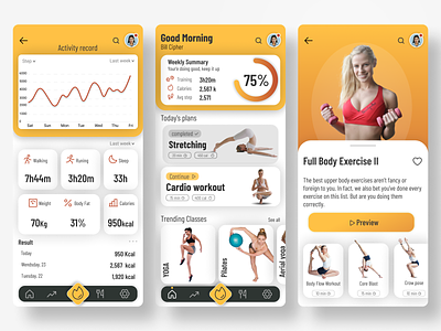 Fitness & Workout App UI activity app branding design exercise fitness graphic design gym healthy mobile mobile app personal trainer ui ui ux ux weight workout yoga