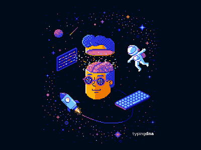 🧠 DevBrain Pixel Art Swag 8 bit art astronaut brain coding design developer illustration keyboard merchandise pixel art programming rocket space typing biometrics typingdna