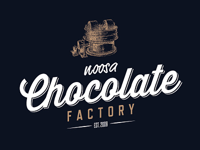 Noosa Chocolate Factory chocolate etching logo old school script vintage