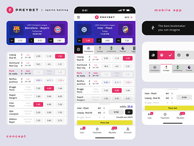 Preybet Sport Bookmeaker (mobile App) app bet betting bookmaker branding concept design draft figma mobile mobile design ui ux