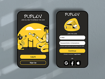 PUPLOV Dog Rescue App (Daily UI Challenge 001/100) 001 001 daily ui app dailyui dailyuichallenge design graphic design illustration ui ux