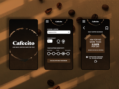 Cafecito - Coffee Calculator (Daily UI Challenge 004/100) 004 004 daily ui adobexd app dailyui dailyuichallenge design graphic design illustration ui